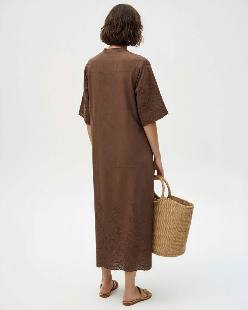 Embroidered Cotton Dress Chocolate Liberty Rose Embroidered Cotton Dress Chocolate Liberty Rose