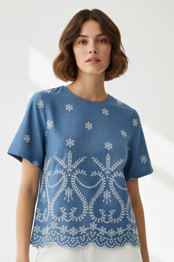 Embroidered Denim Top Light Denim Liberty Rose