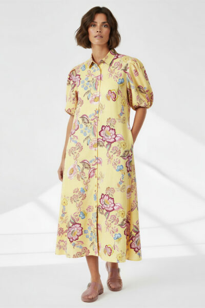 Maxi Cotton Shirt Dress Lemon Liberty Rose