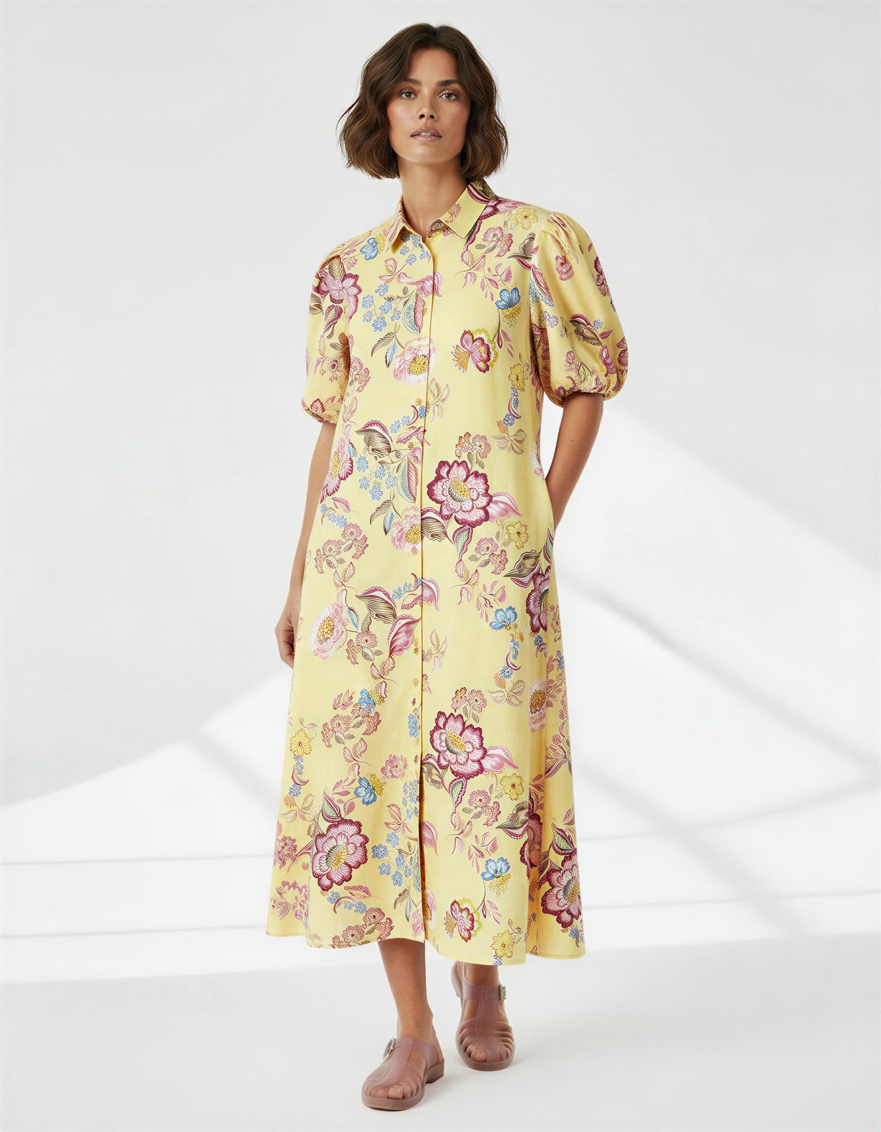 Maxi Cotton Shirt Dress Lemon Liberty Rose Maxi Cotton Shirt Dress Lemon Liberty Rose