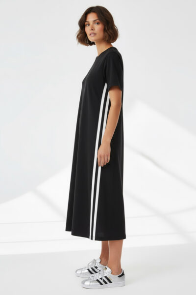 Cotton Side Stripe Jersey Dress Black Liberty Rose Cotton Side Stripe Jersey Dress Black Liberty Rose