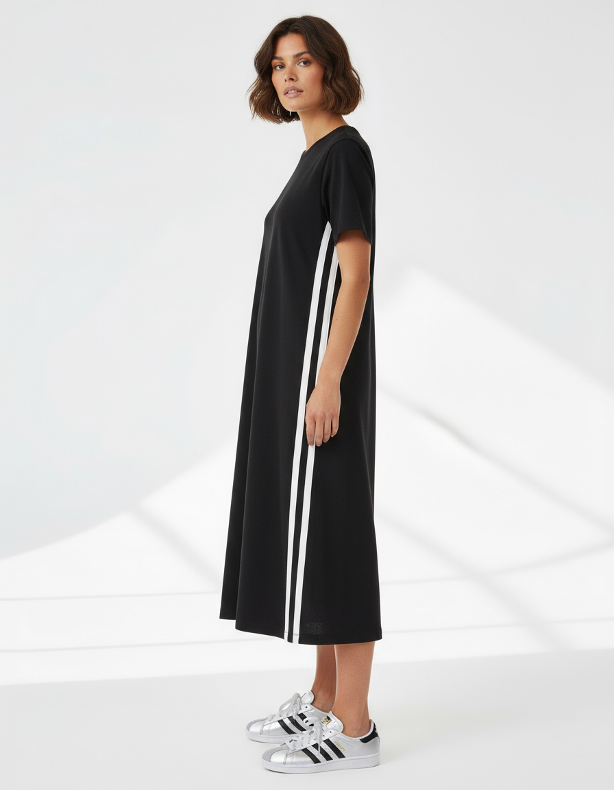 Cotton Side Stripe Jersey Dress Black Liberty Rose Cotton Side Stripe Jersey Dress Black Liberty Rose