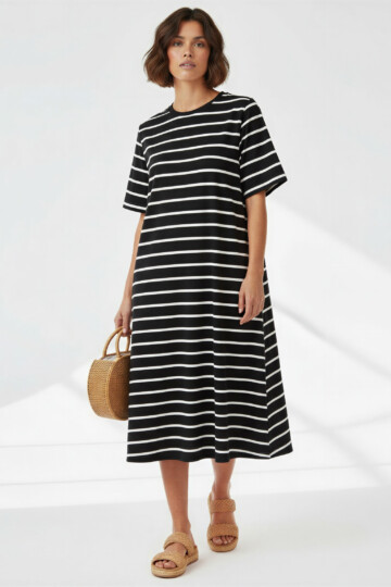 Straight Cotton Jersey Dress Black Liberty Rose Straight Cotton Jersey Dress Black Liberty Rose