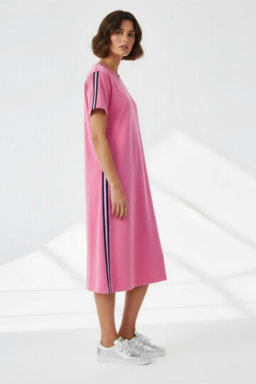 Cotton Side Stripe Jersey Dress Pink Liberty Rose