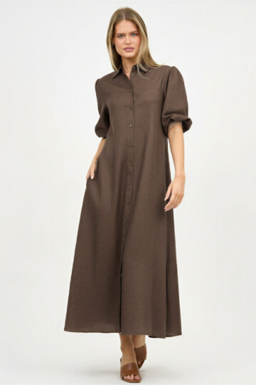Maxi Linen Shirt Dress Chocolate Liberty Rose