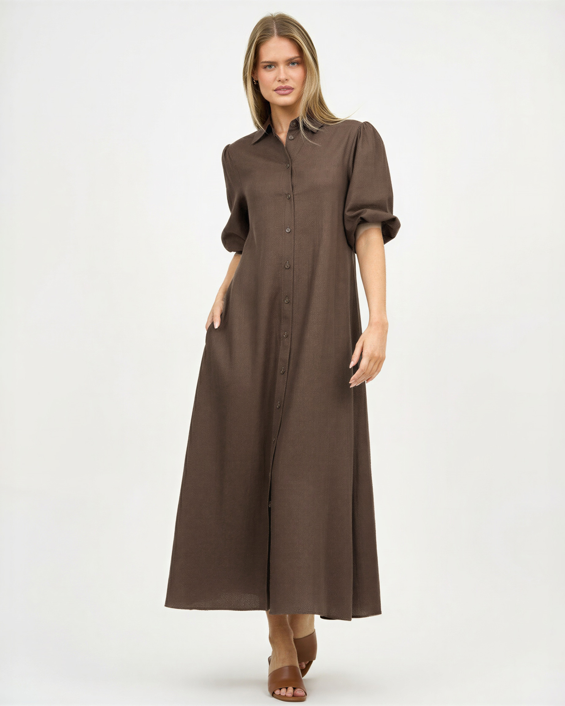 Maxi Linen Shirt Dress Chocolate Liberty Rose Maxi Linen Shirt Dress Chocolate Liberty Rose