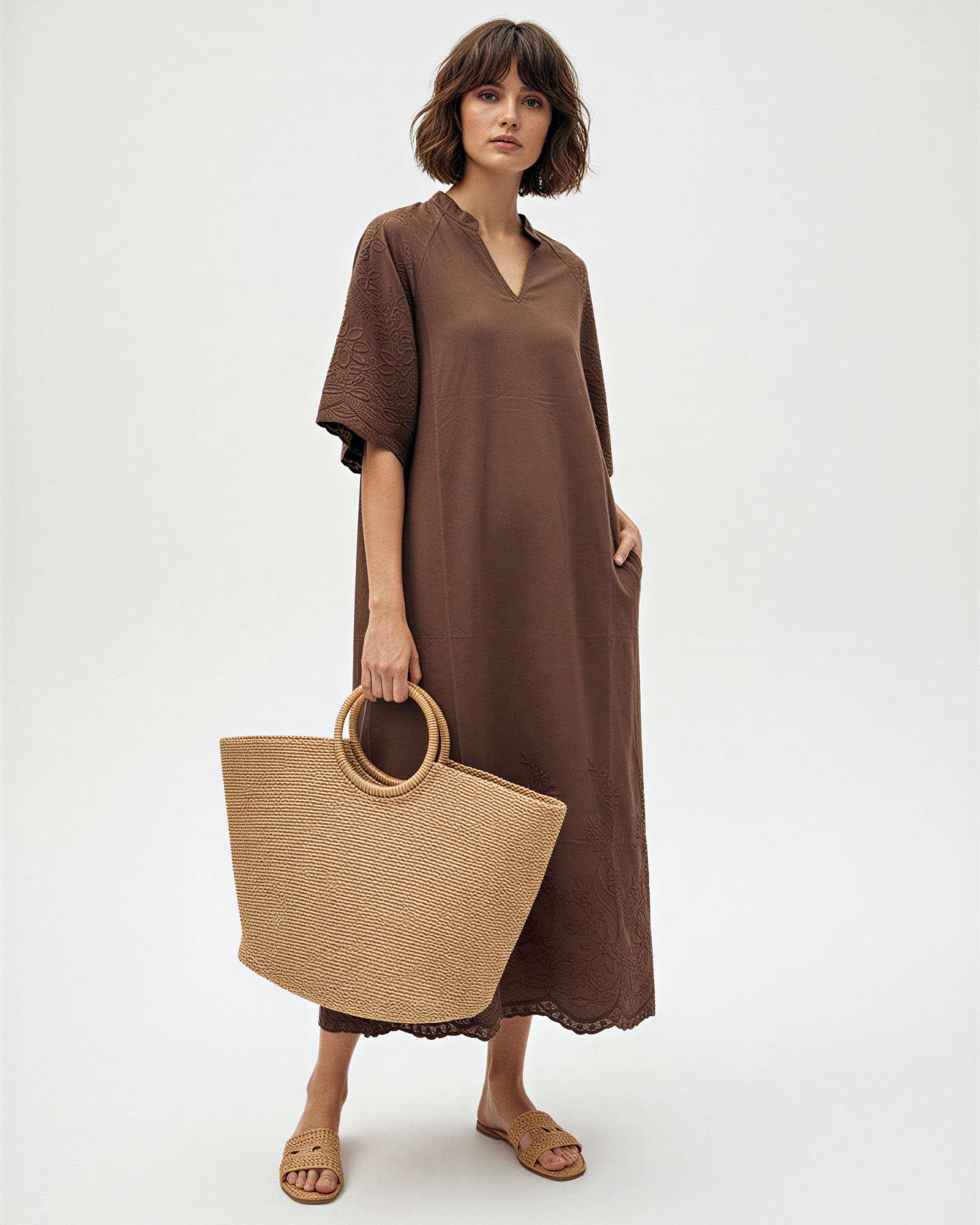 Embroidered Cotton Dress Chocolate Liberty Rose Embroidered Cotton Dress Chocolate Liberty Rose