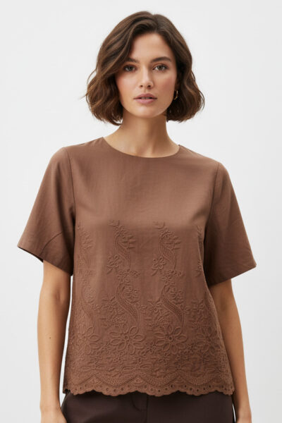Embroidered Cotton Top Chocolate Liberty Rose Embroidered Cotton Top Chocolate Liberty Rose