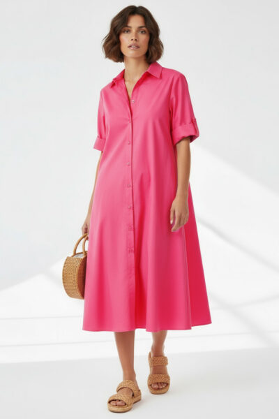 Cotton Relaxed Shirt Dress Watermelon Liberty Rose Cotton Relaxed Shirt Dress Watermelon Liberty Rose