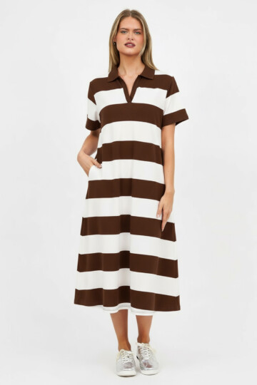 Polo Cotton Jersey Stripe Dress Chocolate Liberty Rose Polo Cotton Jersey Stripe Dress Chocolate Liberty Rose