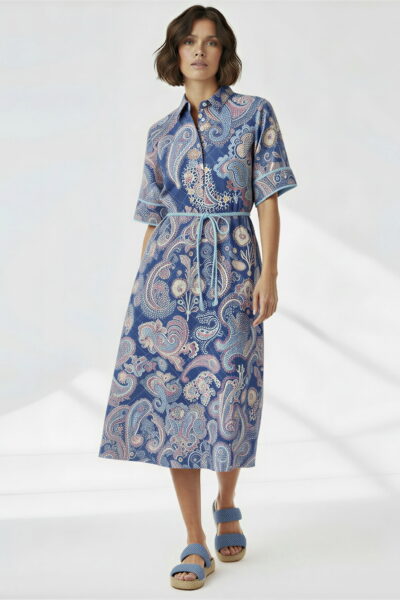 Linen Midi Dress Blue Liberty Rose Linen Midi Dress Blue Liberty Rose