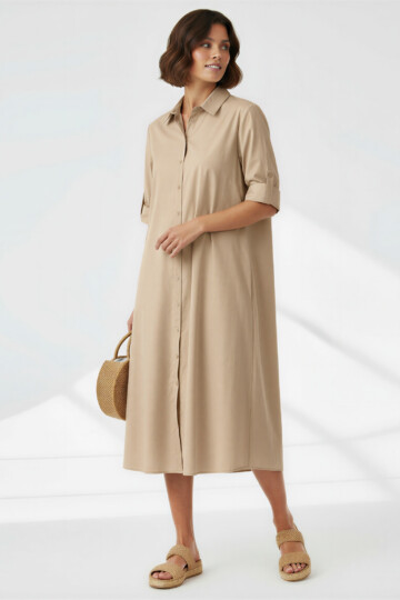 Cotton Relaxed Shirt Dress Latte Liberty Rose Cotton Relaxed Shirt Dress Latte Liberty Rose