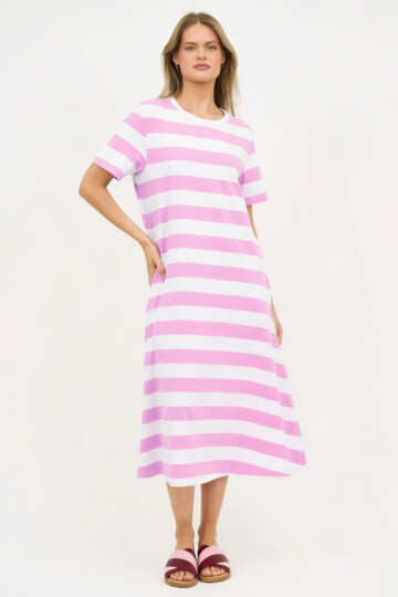Cotton Jersey Stripe Dress Orchid Liberty Rose