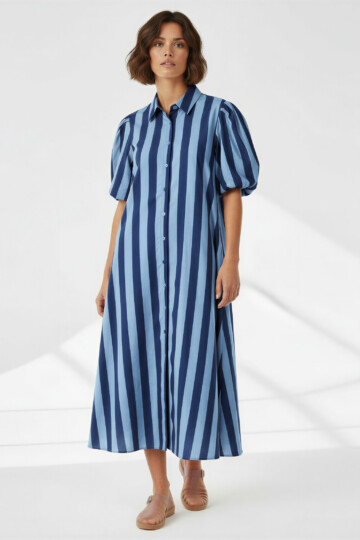 Maxi Cotton Shirt Dress Navy Liberty Rose