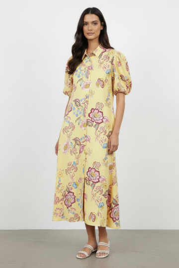 Maxi Cotton Shirt Dress Lemon Liberty Rose Maxi Cotton Shirt Dress Lemon Liberty Rose