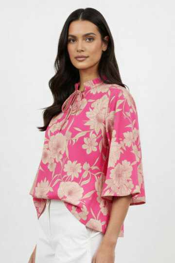 Kaftan Sleeve Cotton Top Pink Liberty Rose