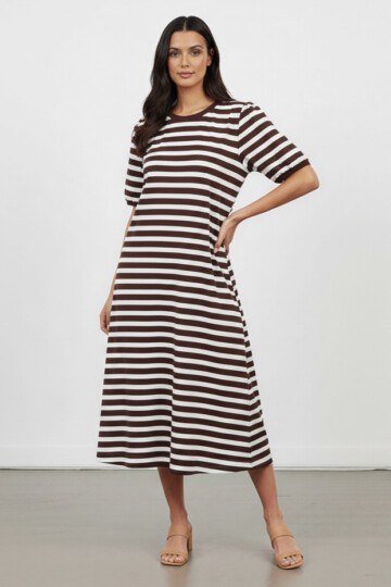 Cotton Jersey Stripe Dress Espresso Liberty Rose