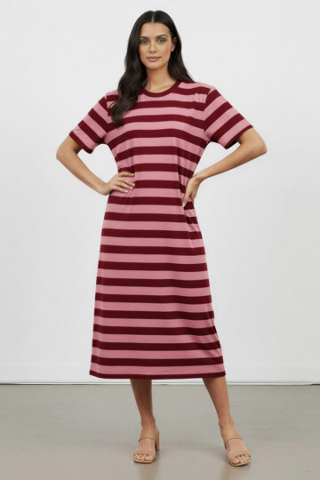 Cotton Jersey Stripe Dress Rose Liberty Rose