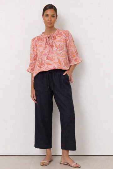 Frill Neck Tie Top Blush Liberty Rose