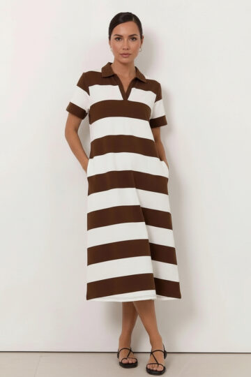 Polo Cotton Jersey Stripe Dress Chocolate Liberty Rose
