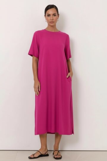 Cupro Relaxed Dress Magenta Liberty Rose
