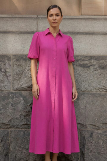 Maxi Linen Shirt Dress Pink Liberty Rose