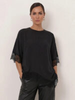 Cupro Relaxed Lace Tee Black Liberty Rose