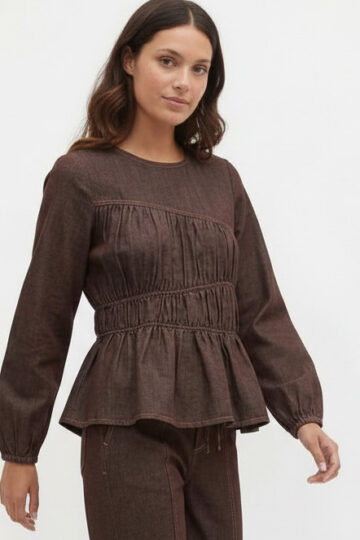 Gathered Denim Top Espresso Liberty Rose