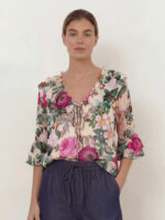 Double Frill Neck Top Pink Liberty Rose