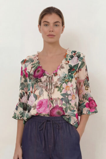 Double Frill Neck Top Pink Liberty Rose