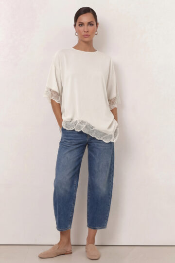 Cupro Relaxed Lace Tee Off White Liberty Rose