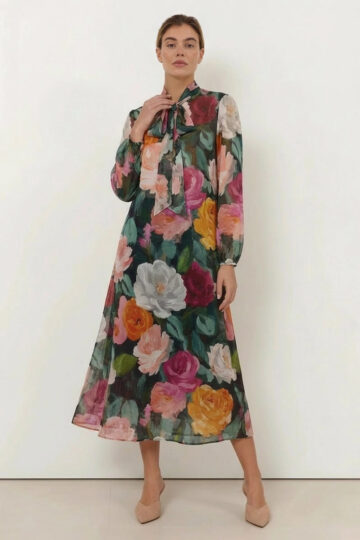 Relaxed Tie Midi Dress Emerald Liberty Rose