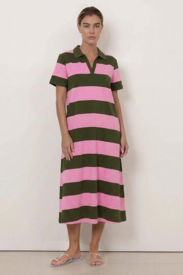 Polo Cotton Jersey Stripe Dress Khaki Liberty Rose