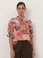 Frill Neck Tie Top Pink Liberty Rose