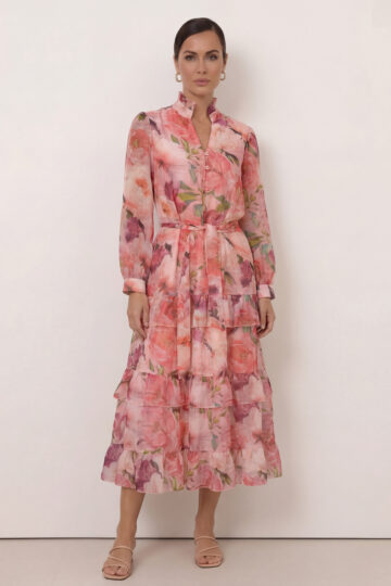 Tier LS Relaxed Dress Pink Liberty Rose