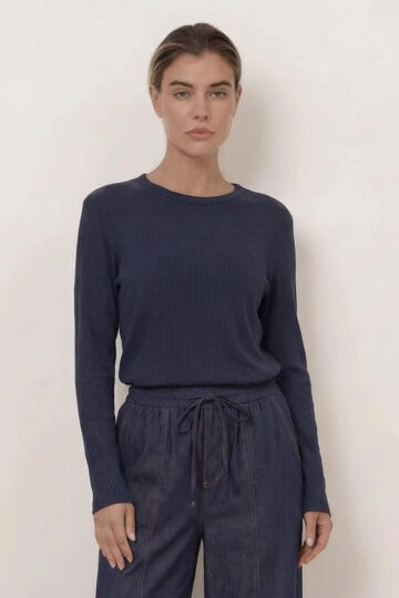 Metallic Ribbed Knit Top Slate Liberty Rose