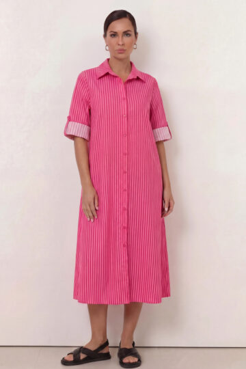 Cotton Relaxed Shirt Dress Pink Liberty Rose