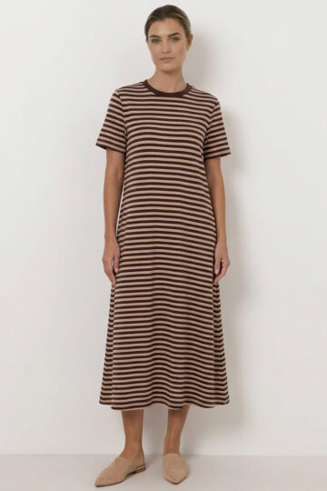 Cotton Jersey Stripe Dress Chocolate Liberty Rose