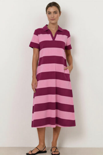 Polo Cotton Jersey Stripe Dress Pink Liberty Rose