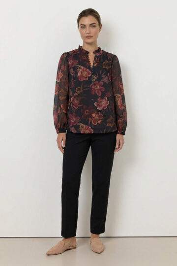 Ruffle Neck Button Top Chocolate Liberty Rose