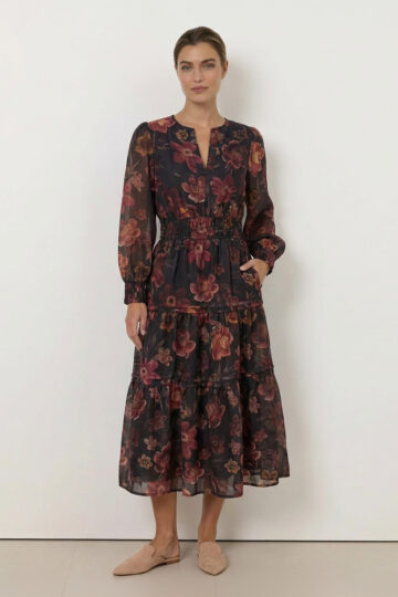 Elastic Waist Tiered Midi Dress Chocolate Liberty Rose