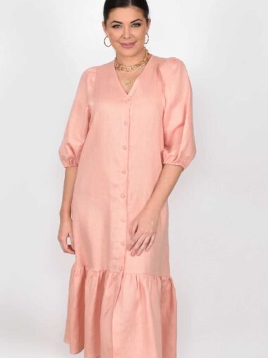 Linen Midi Dress Pink Adorne