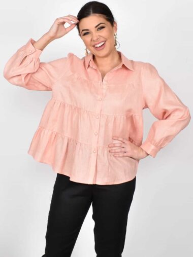 Linen Tiered Shirt Pink Adorne