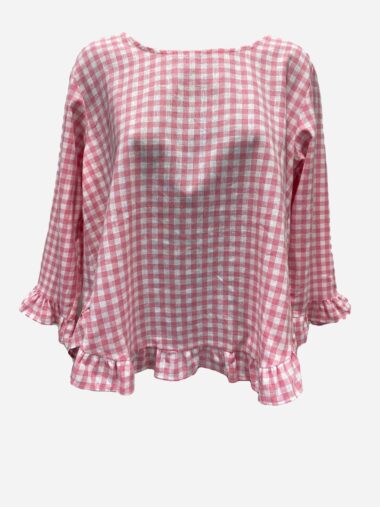 Check LS Ruffle Top Pink Worthier