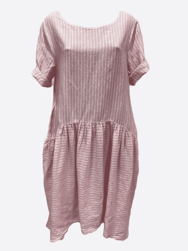 Striped Linen Dress Pink Worthier