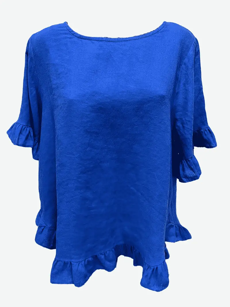 Linen Ruffle Top - Blue - Worthier - Florence Store